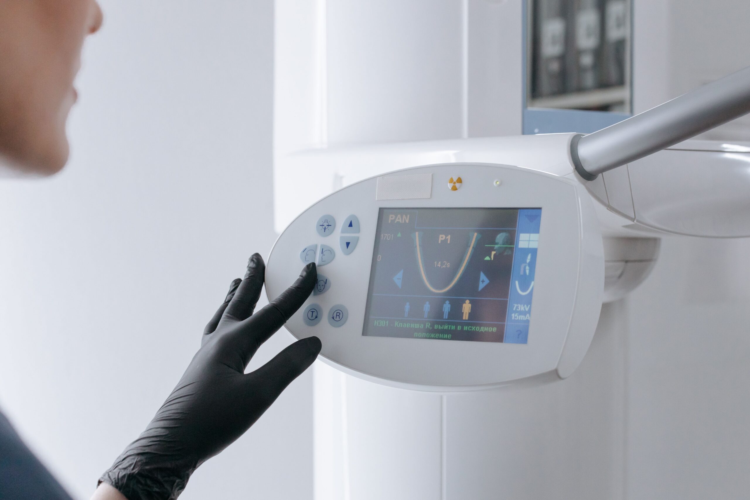 Close-up of a mammography machine used for breast cancer screening.